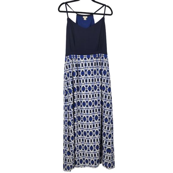 J. Crew Maxi Halter Neckline Sleeveless Navy Blue and White Dress Size 14 - Picture 1 of 6